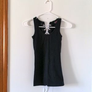 Hustler brand fitted tank with corset ribboned back